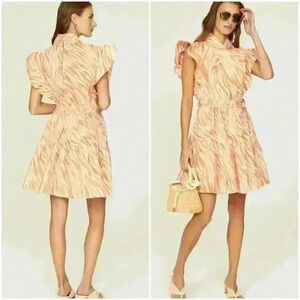 Derek Lam Collective Orange Zebra Cutout Ruffle Buttons Women's Mini Dress 40